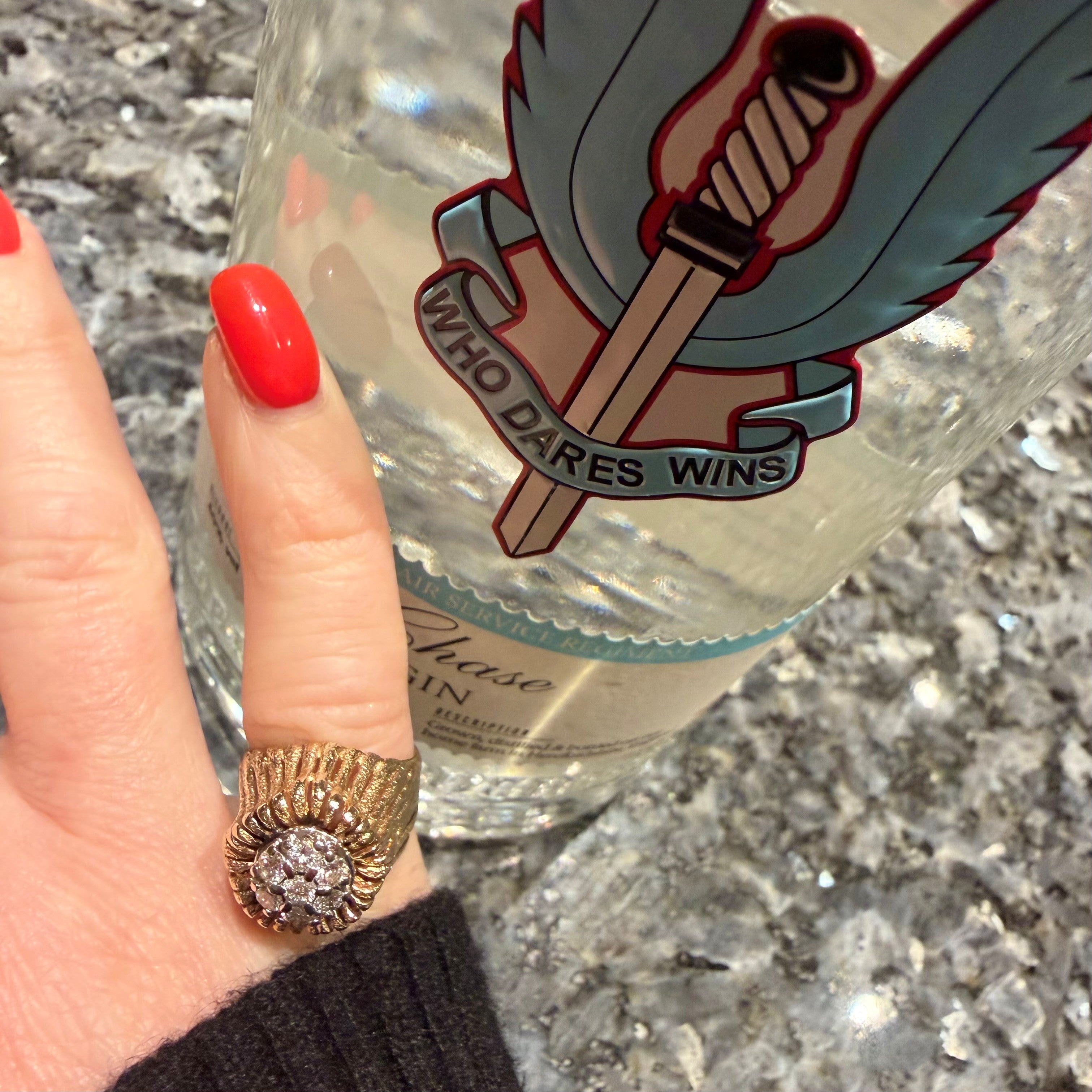 Diamond Sunburst Domed Signet Ring 1970s