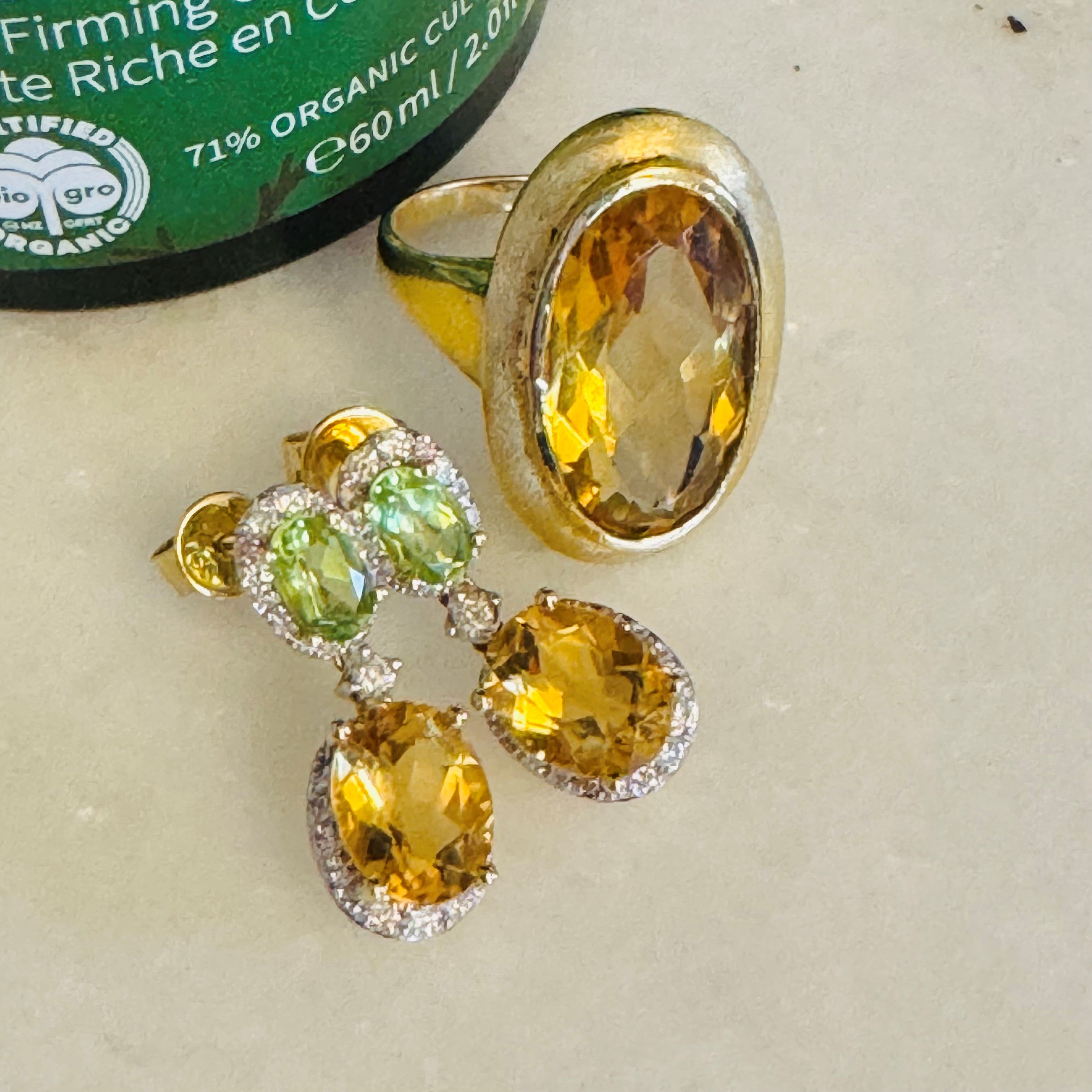 Articulated Citrine, Diamond & Peridot Gold Drop Cocktail Earrings