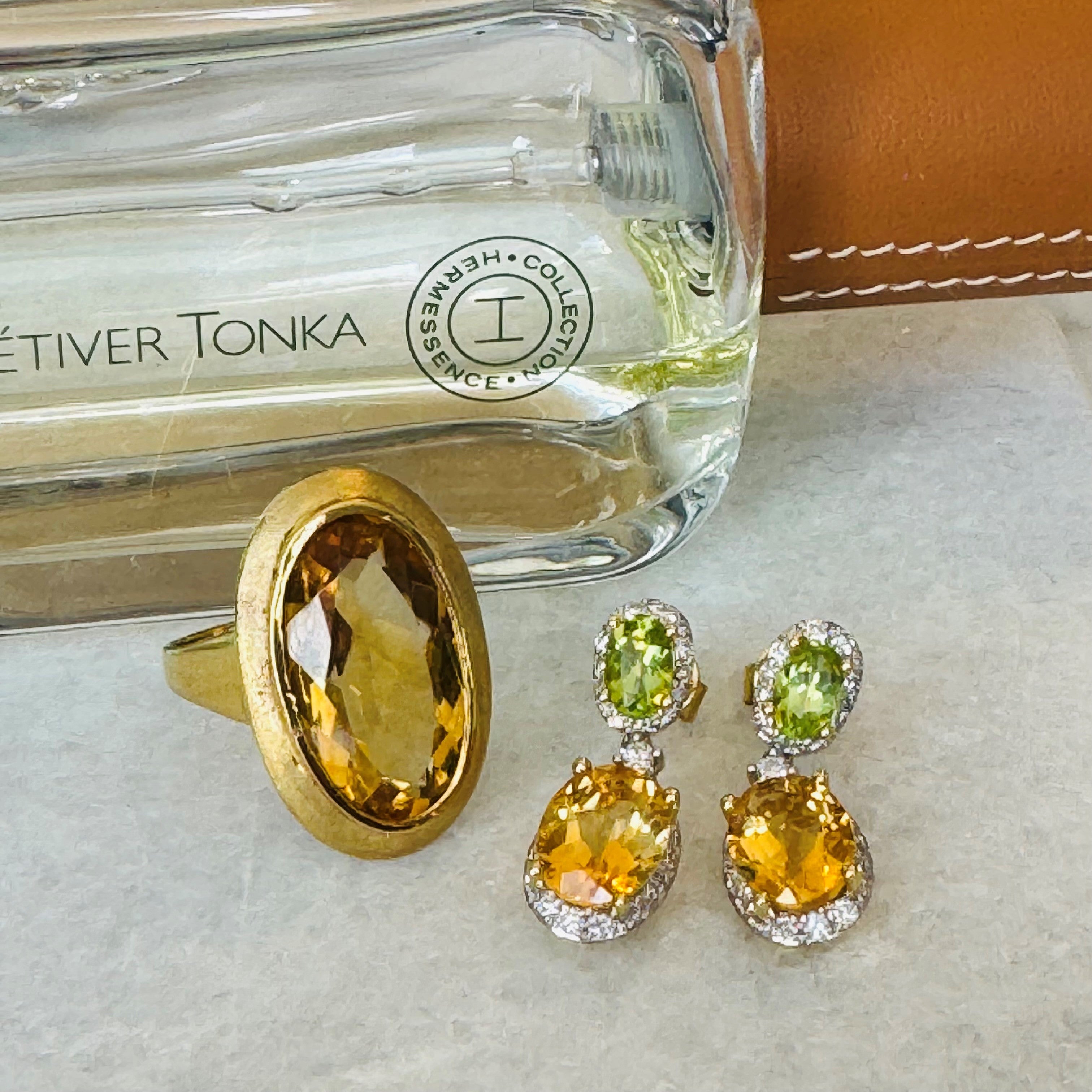 Articulated Citrine, Diamond & Peridot Gold Drop Cocktail Earrings