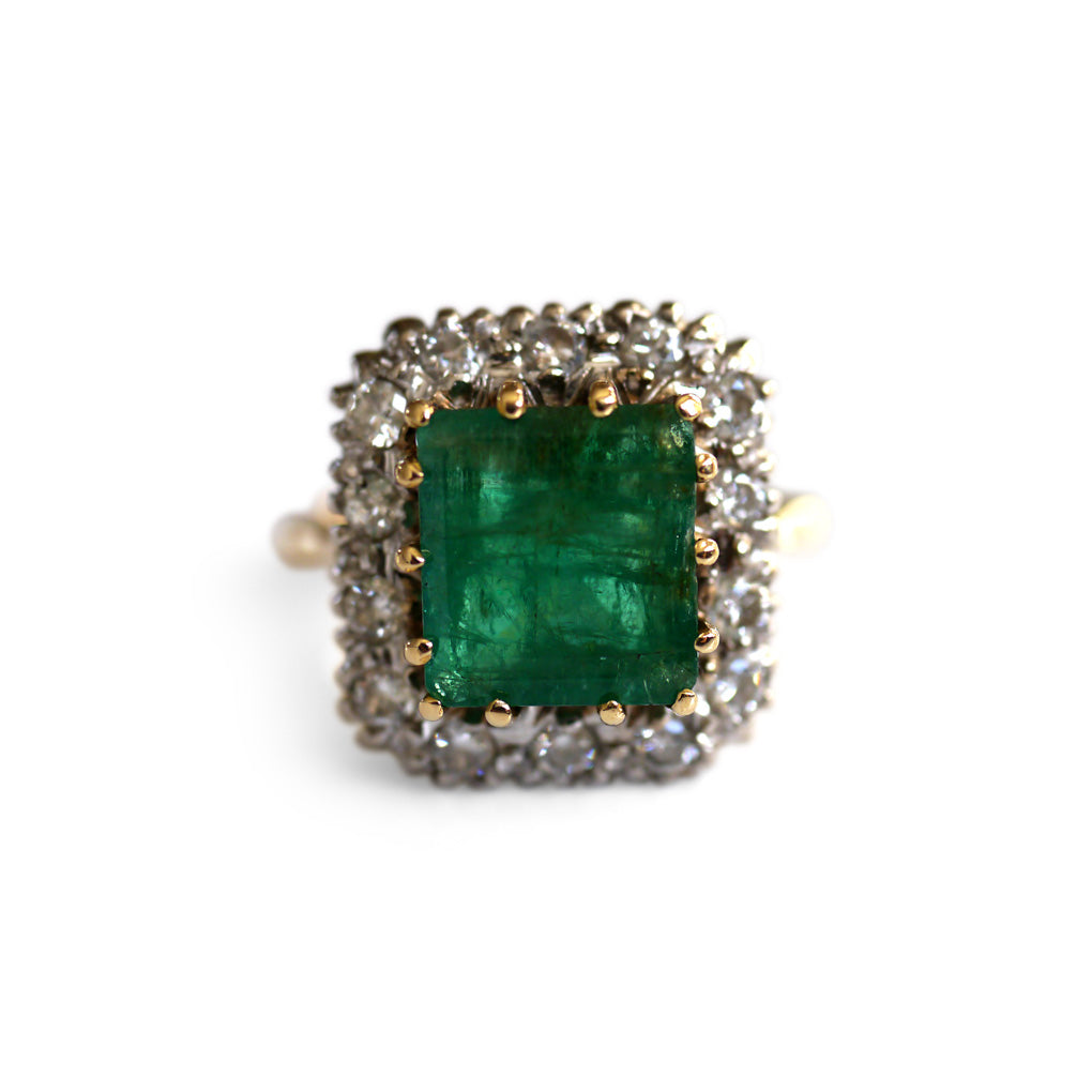 Enormous Emerald and Diamond Cocktail / Engagement Vintage Ring