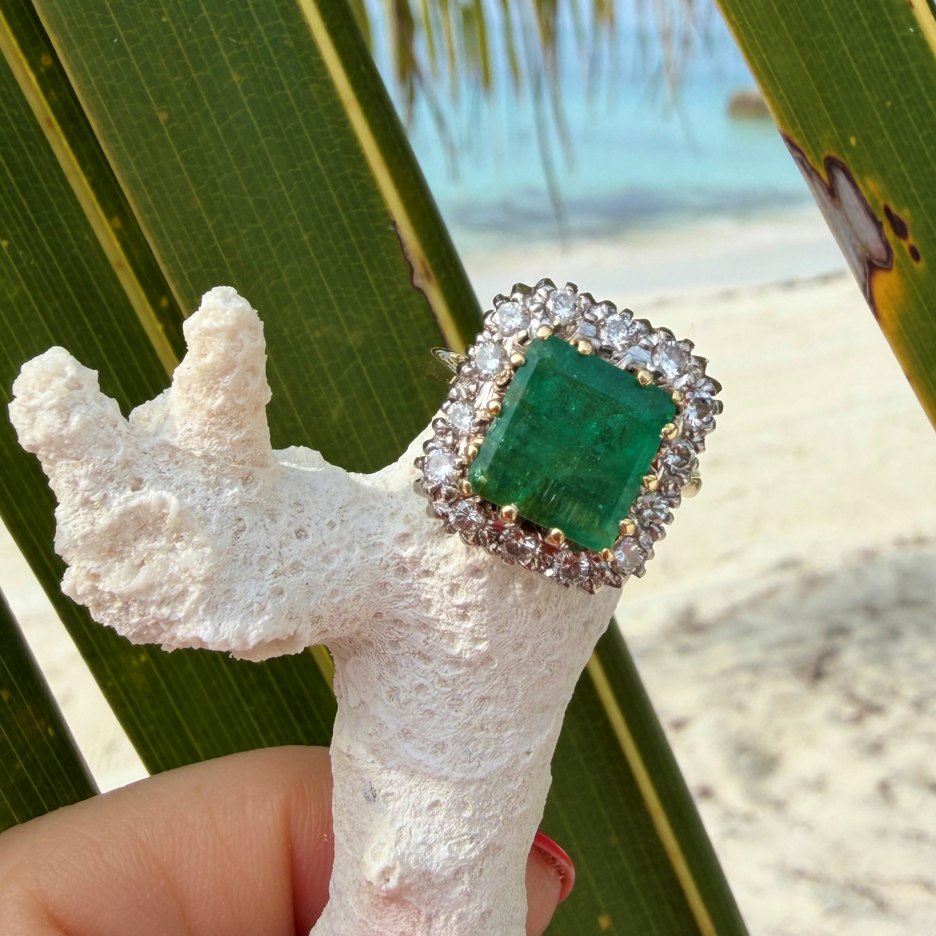 Enormous Emerald and Diamond Cocktail / Engagement Vintage Ring