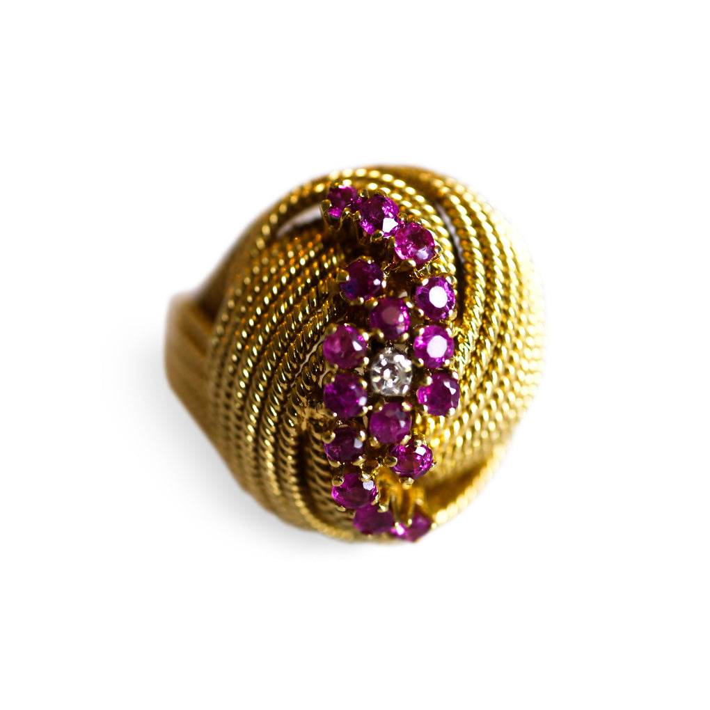 Ruby and Diamond Knot Cocktail Ring 1962