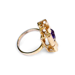 Amethyst Scroll Gold Ring c.1970s