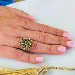 Emerald and Diamond Birds Nest Modernist Cocktail Ring 1972