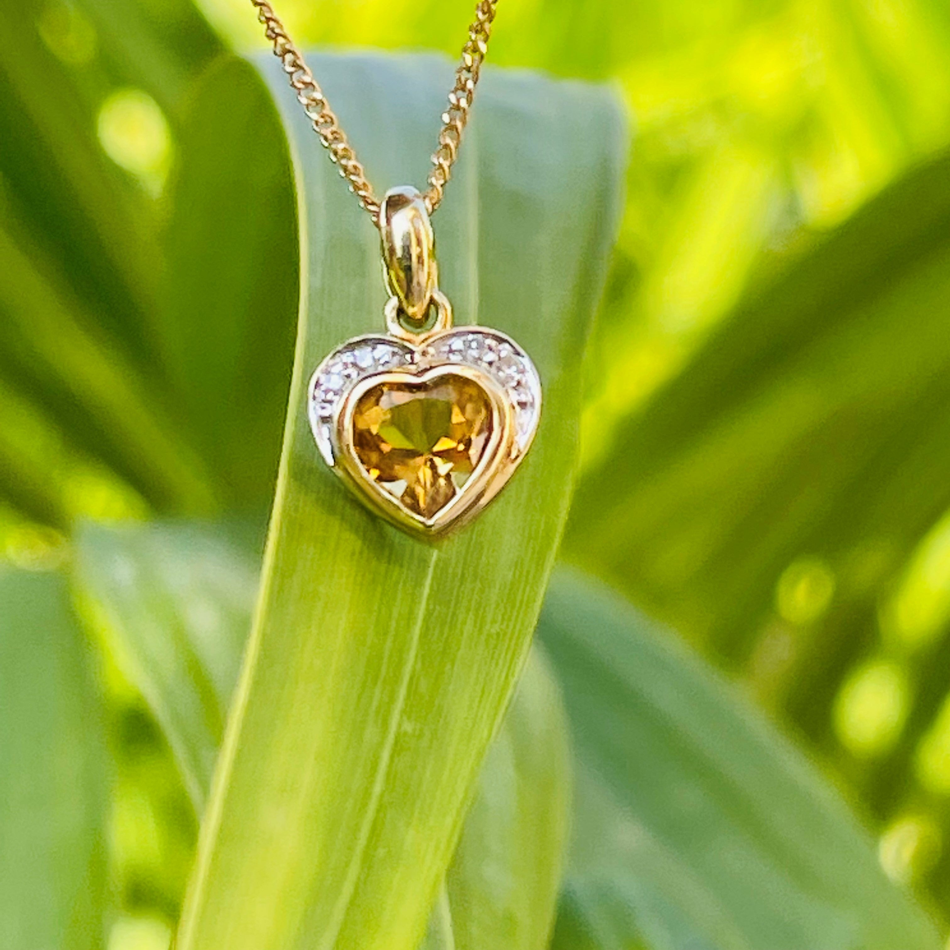 Citrine & Diamond Teeny Tiny Heart Necklace