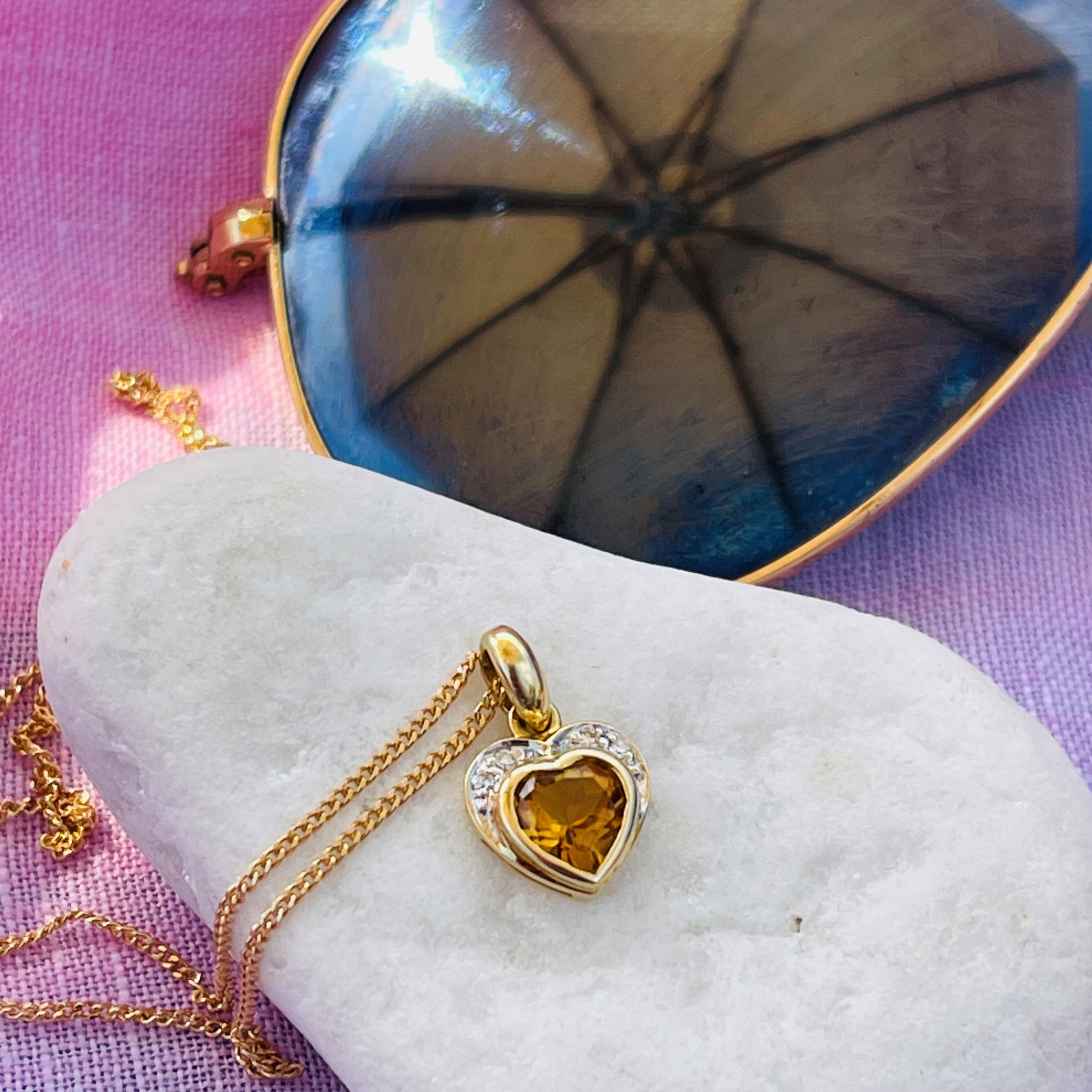 Citrine & Diamond Teeny Tiny Heart Necklace