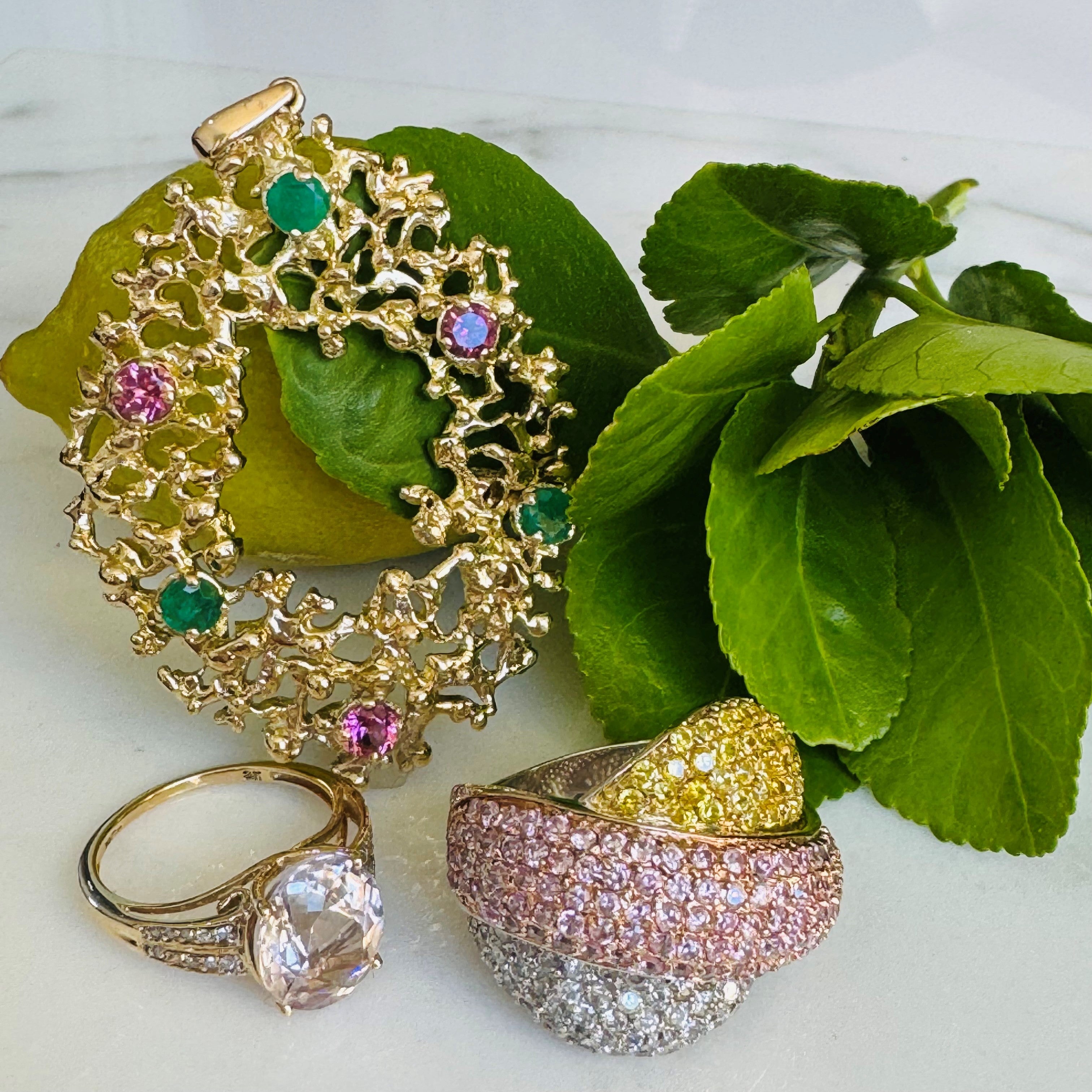 Kunzite and Diamond Statement Ring