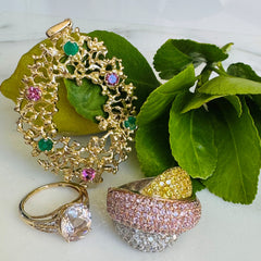 Kunzite and Diamond Statement Ring