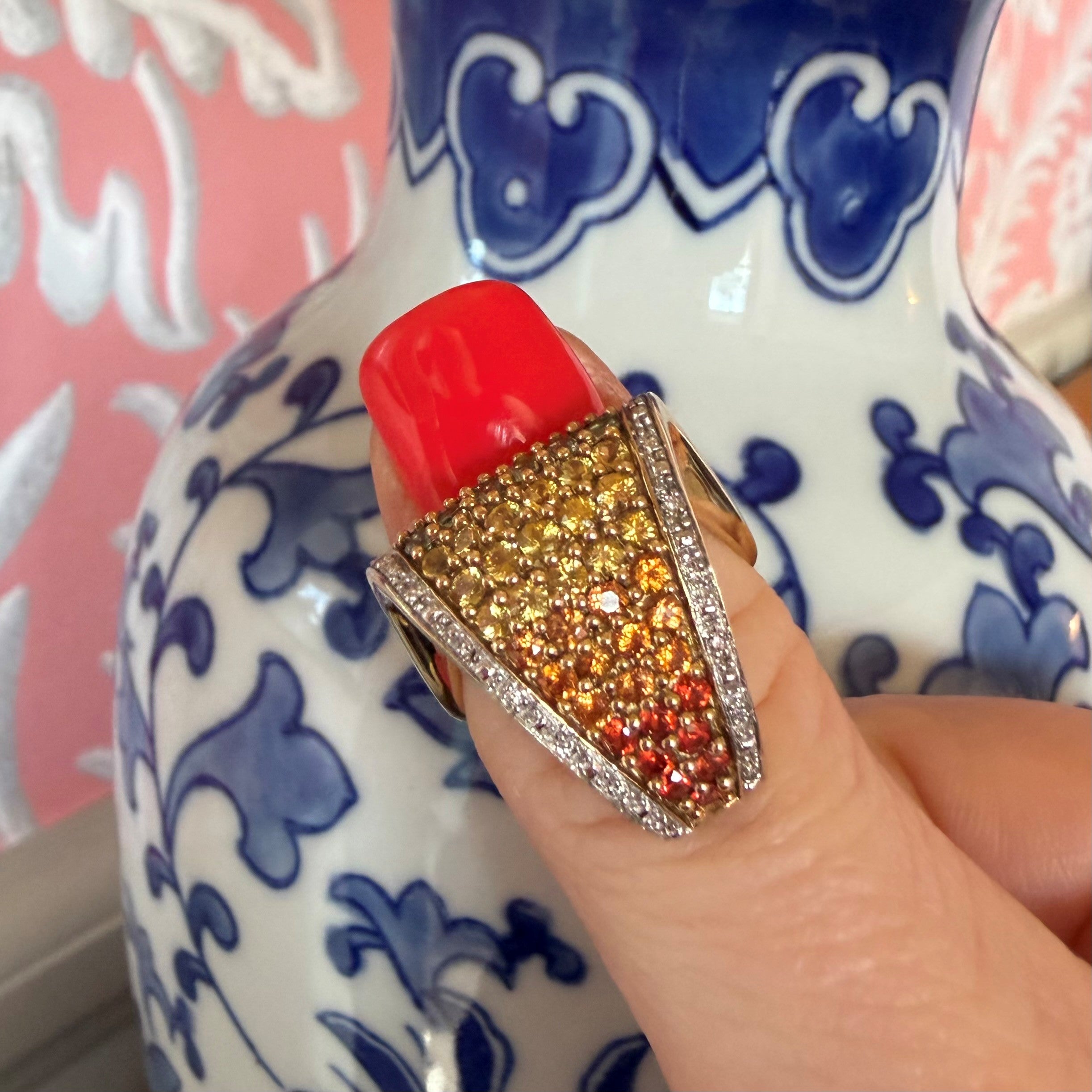 Diamond and Multi Coloured Sapphire Wave Ring