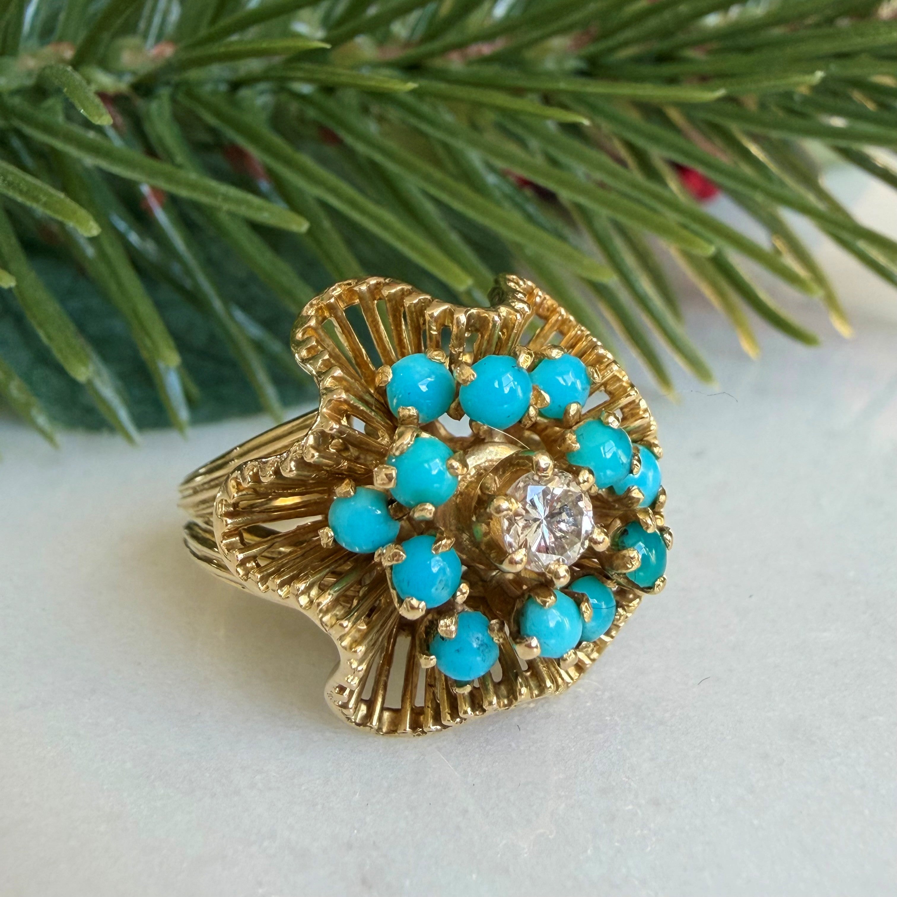 Diamond and Turquoise Cocktail Ring c.1960s