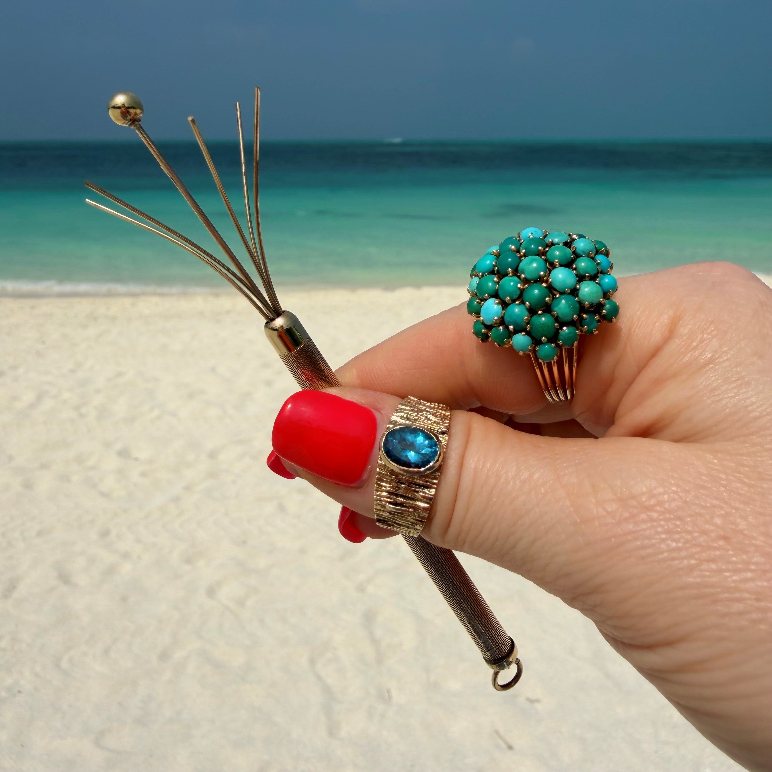 Confection of Turquoise Bombe Cocktail Ring 1960s