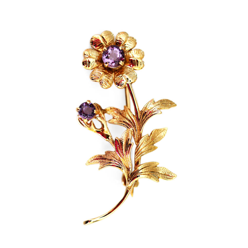 Amethyst Flower Foliate Brooch 1976