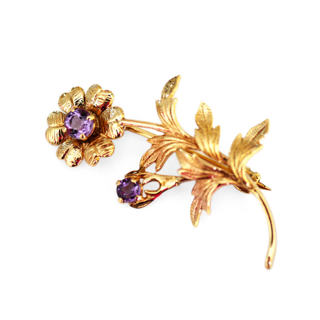Amethyst Flower Foliate Brooch 1976