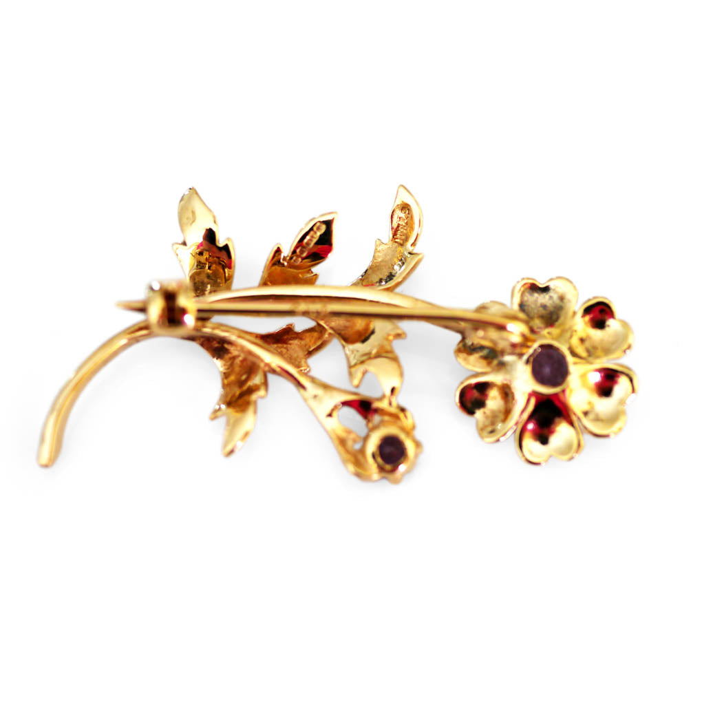 Amethyst Flower Foliate Brooch 1976