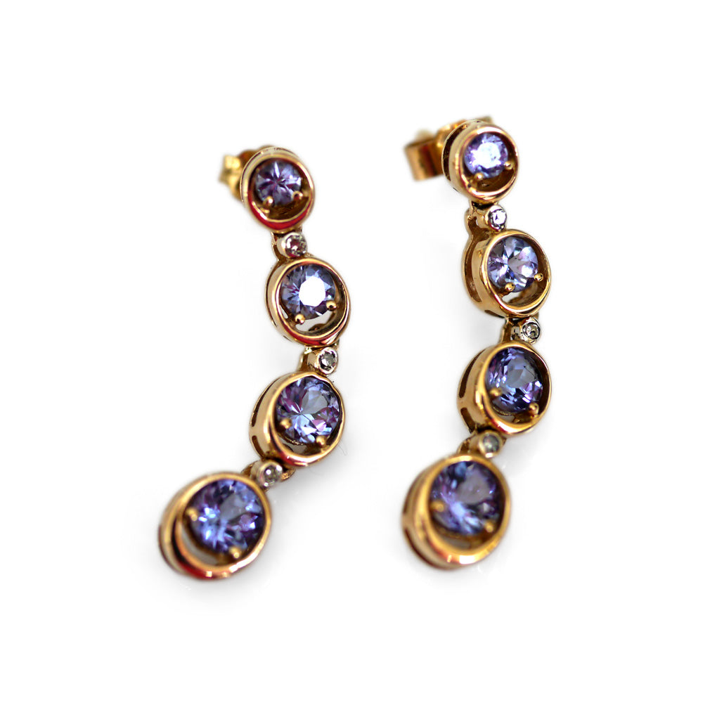 Articulated Tanzanite & Diamond Gold Earrings