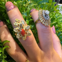 Barked Cool Coral Cocktail Ring c.1970s