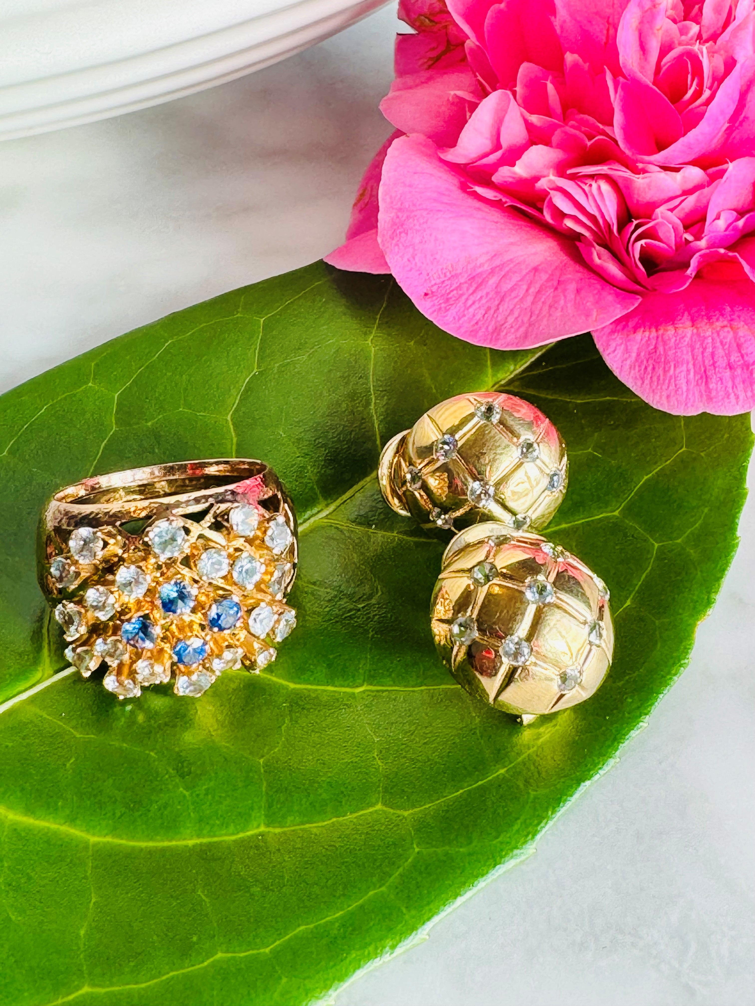 Baroque Blue Topaz and Sapphire Latticed Cocktail Ring c.1980s