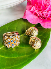 Baroque Blue Topaz and Sapphire Latticed Cocktail Ring c.1980s