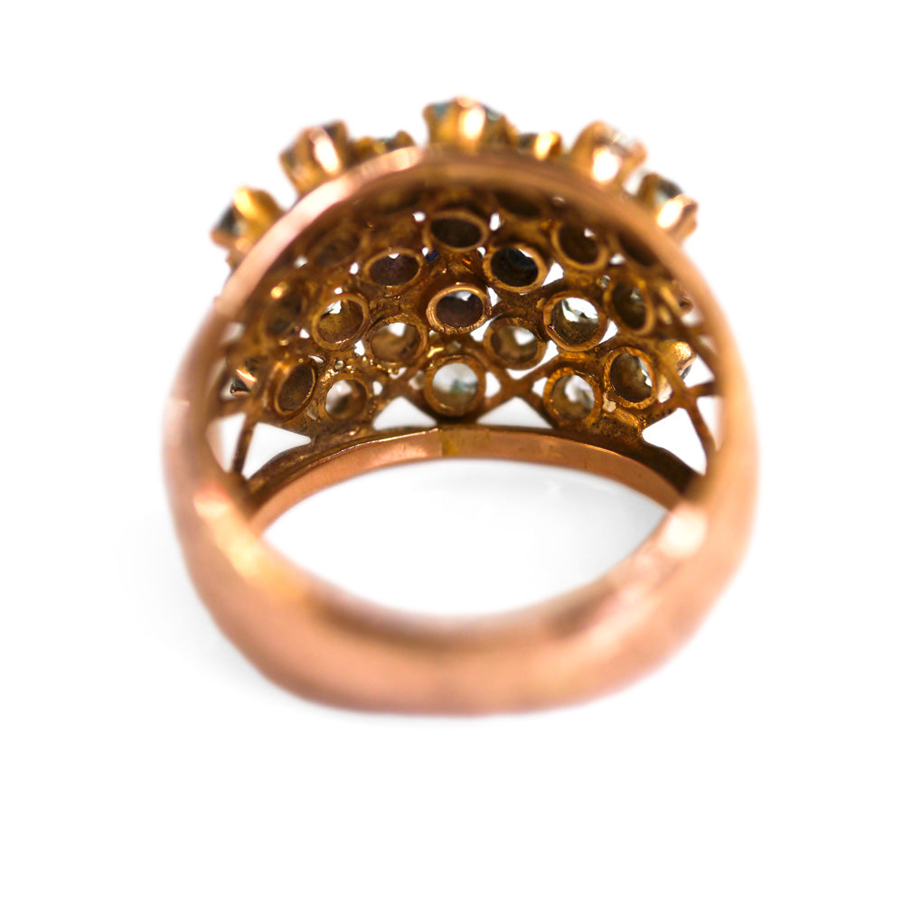 Baroque Blue Topaz and Sapphire Latticed Cocktail Ring c.1980s
