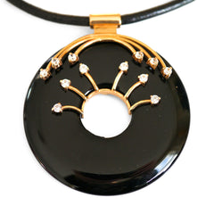 Black Onyx and White Sapphire Rose Gold Circular Cocktail Necklace c.1980s