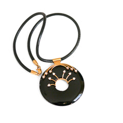 Black Onyx and White Sapphire Rose Gold Circular Cocktail Necklace c.1980s