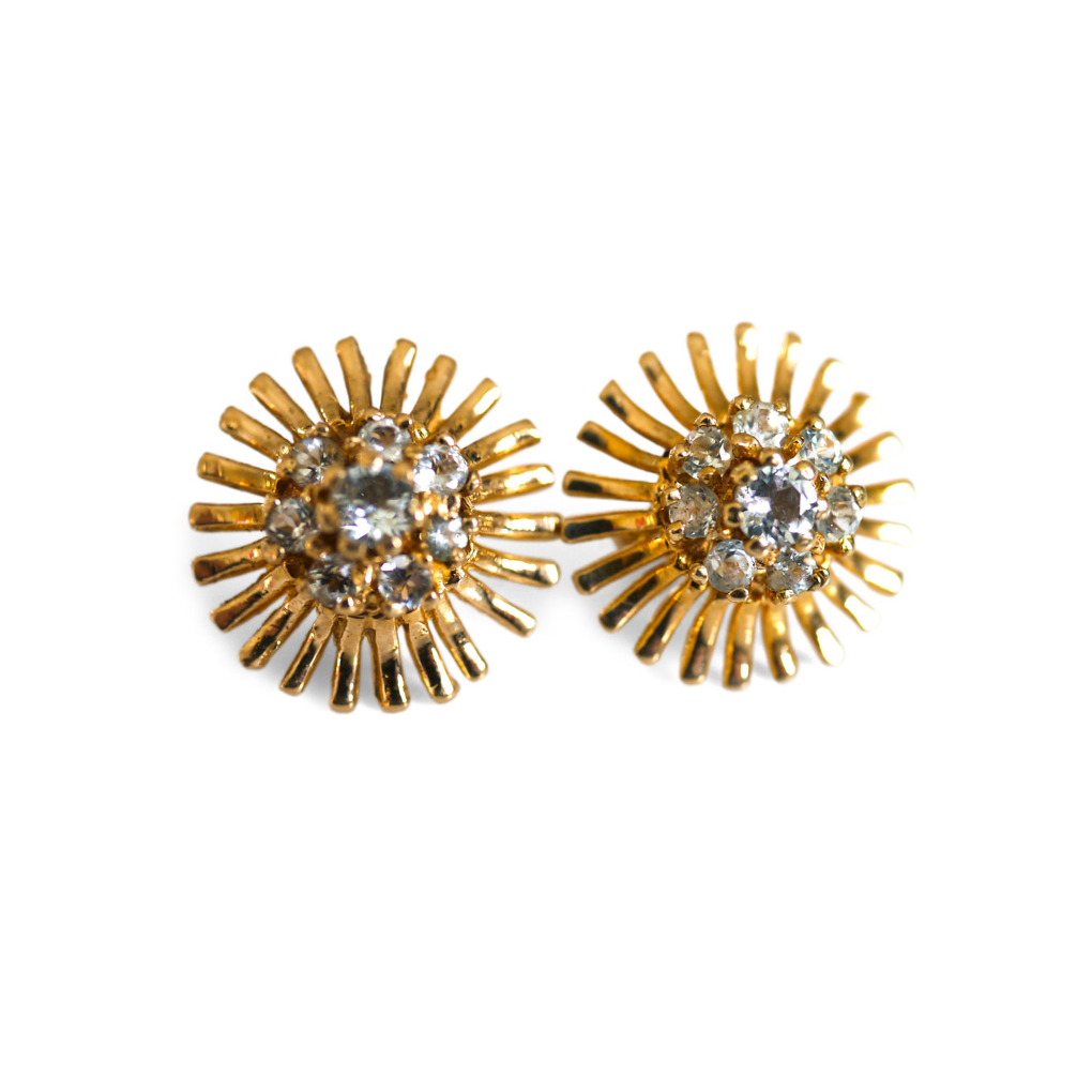 Blue Topaz Flower Power Sunburst Stud Earrings 1972