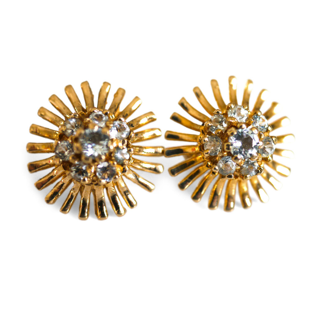Blue Topaz Flower Power Sunburst Stud Earrings 1972