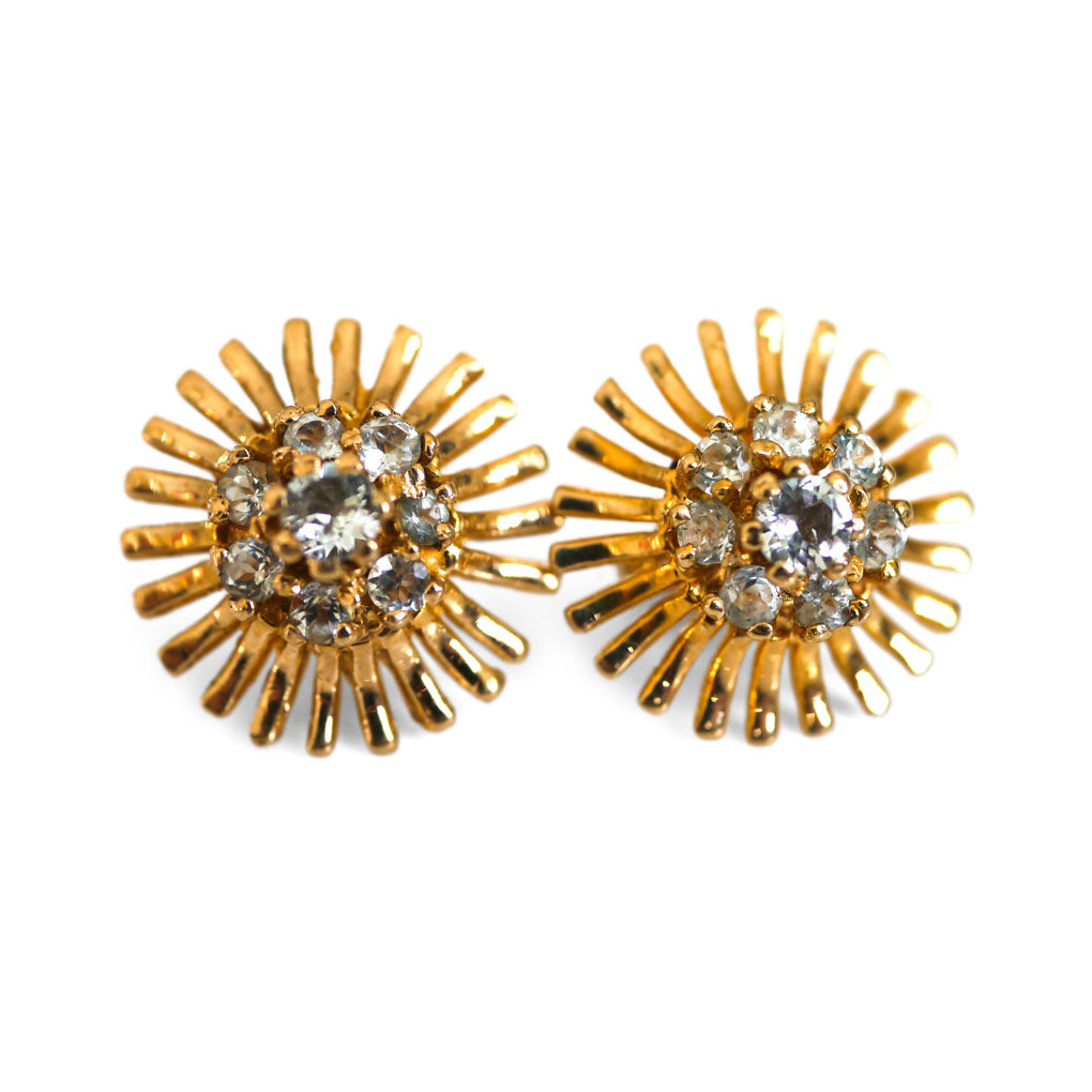 Blue Topaz Flower Power Sunburst Stud Earrings 1972