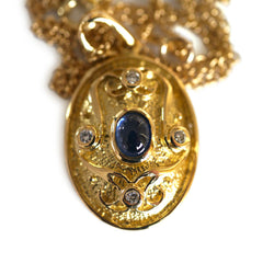 Cabochon Blue Ceylon Sapphire & Diamond Necklace