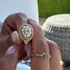 Cameo and Pearl Barked Gold Spinner Ring c.1970s