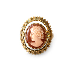Cameo and Pearl Barked Gold Spinner Ring c.1970s