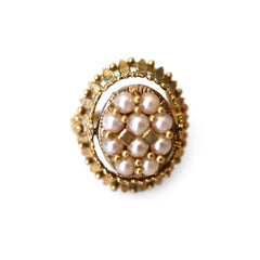 Cameo and Pearl Barked Gold Spinner Ring c.1970s