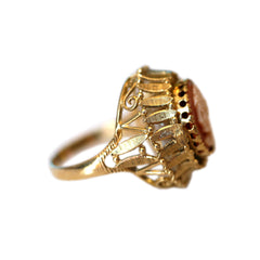 Cameo and Pearl Barked Gold Spinner Ring c.1970s