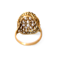 Cameo and Pearl Barked Gold Spinner Ring c.1970s