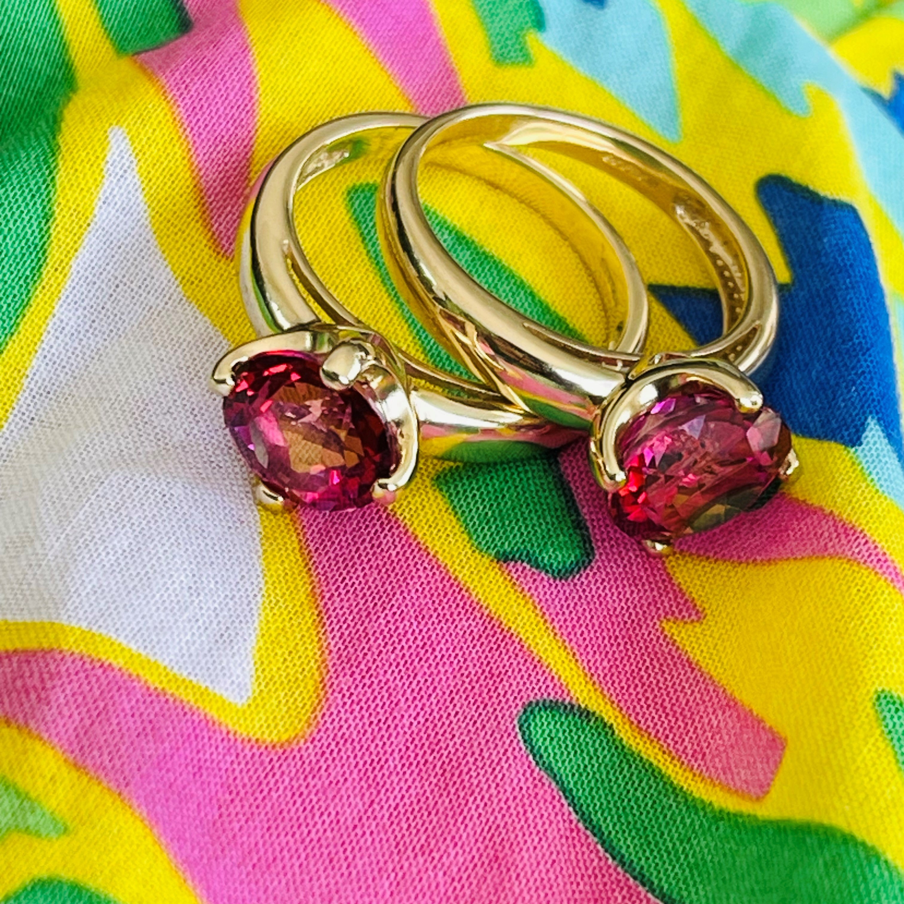 Dazzling Duet of Rubellite Tourmaline Stacking Rings 2006