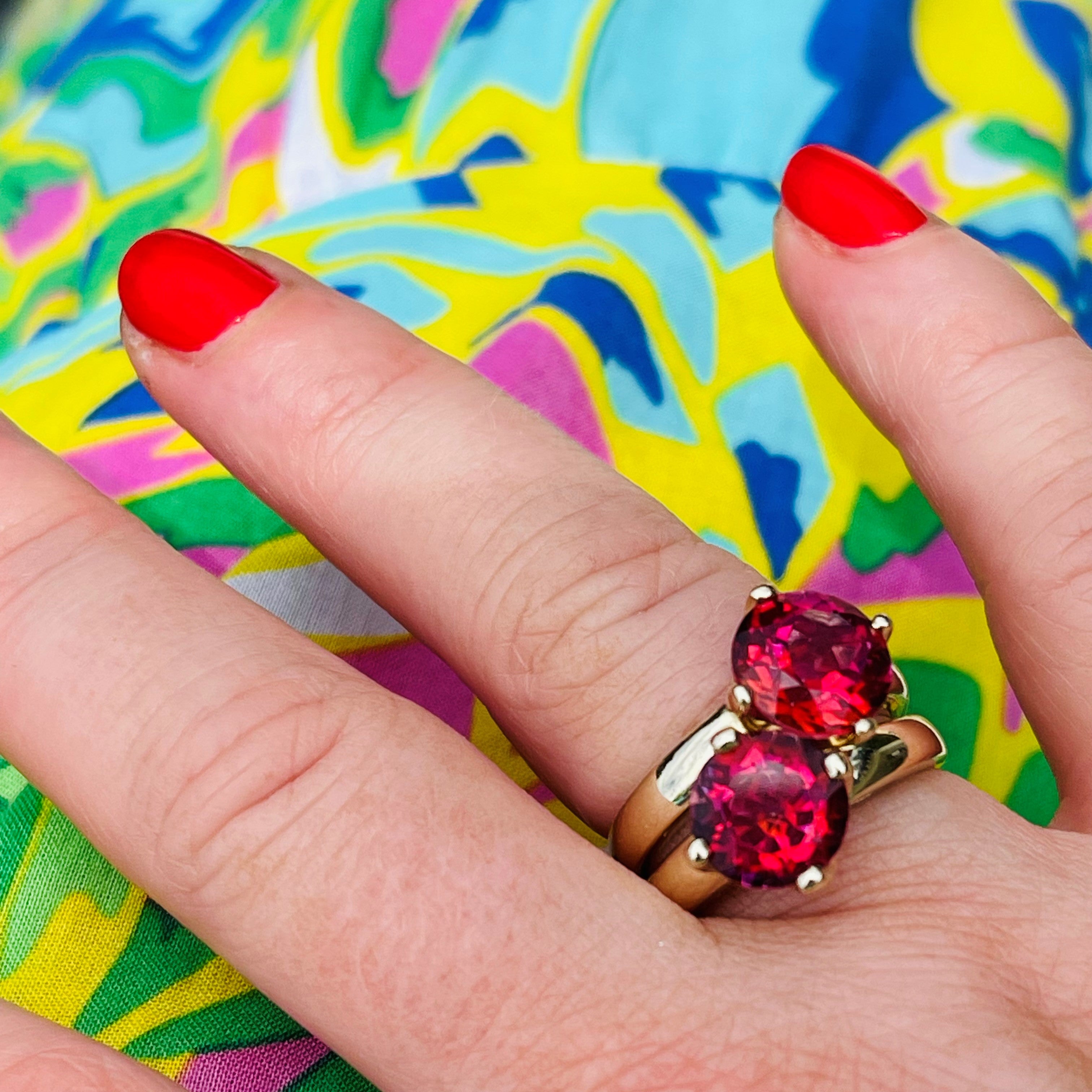 Dazzling Duet of Rubellite Tourmaline Stacking Rings 2006