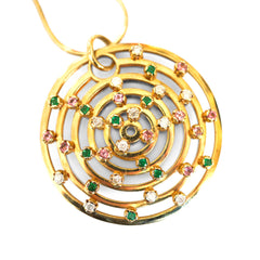 Diamond, Emerald and Pink Tourmaline Circular Cocktail Necklace