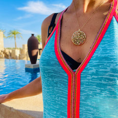 Diamond, Emerald and Pink Tourmaline Circular Cocktail Necklace