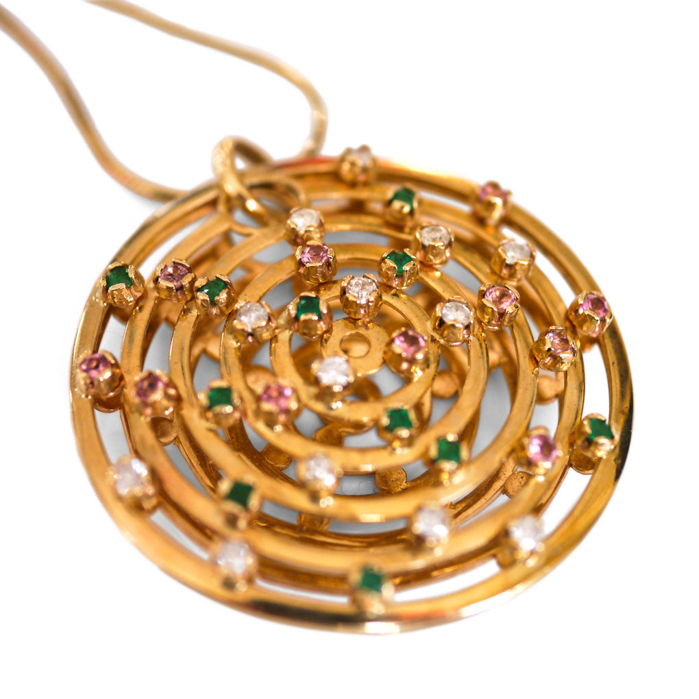 Diamond, Emerald and Pink Tourmaline Circular Cocktail Necklace