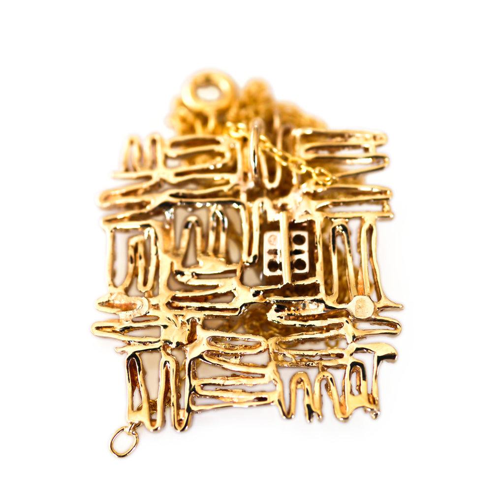 Diamond Sculptured Modernist Gold Pendant Necklace 1970