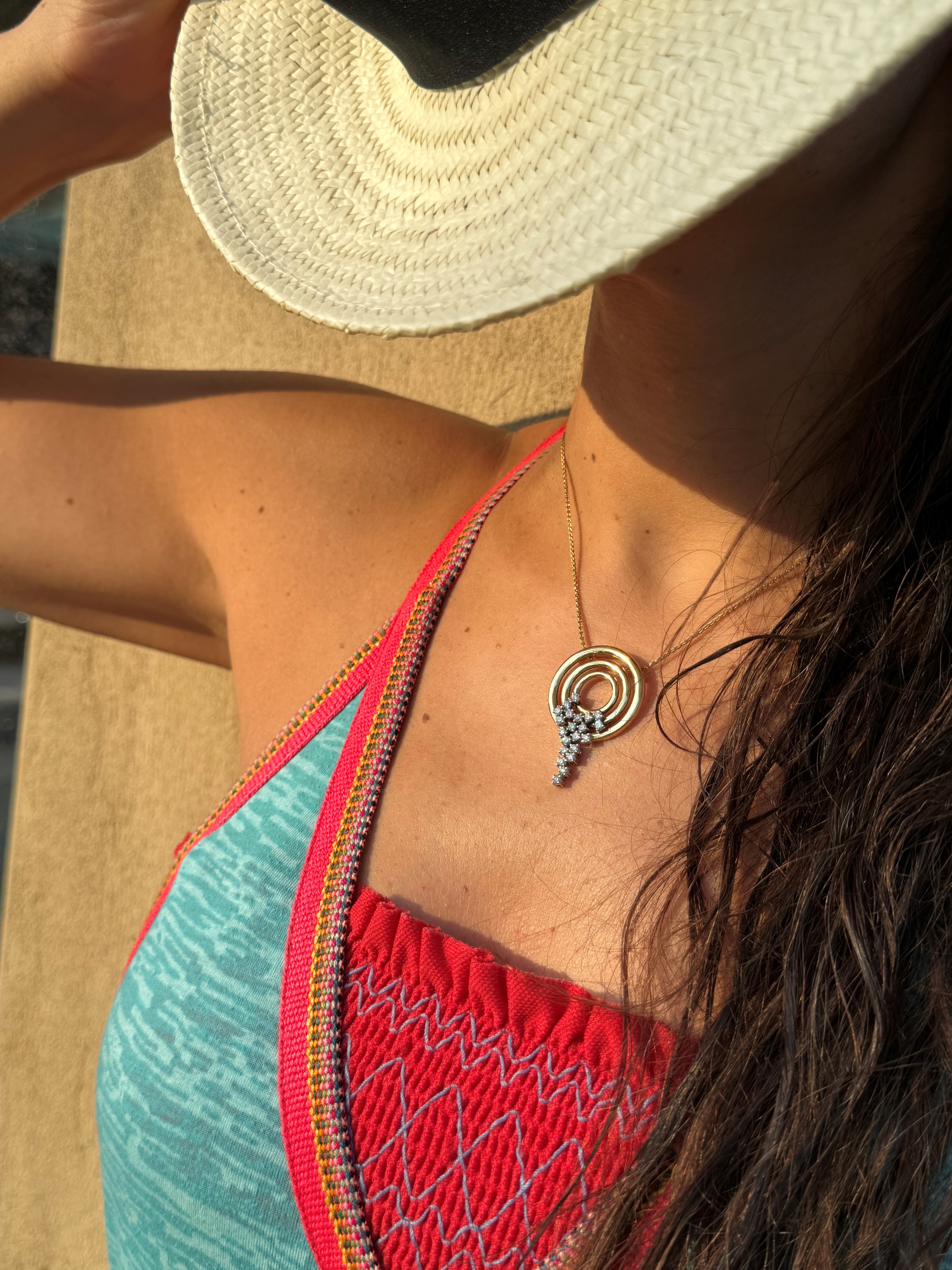 Diamond Waterfall Circular Gold Sliding Necklace