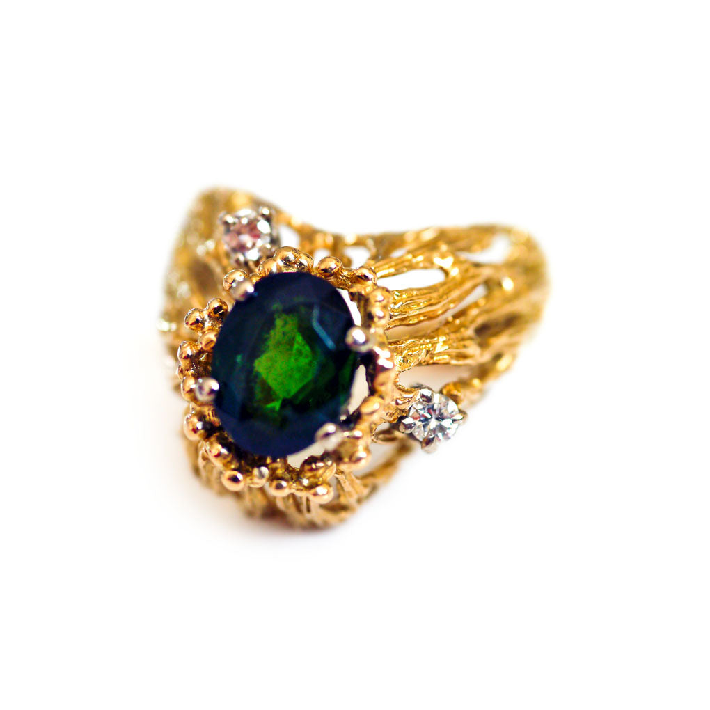 Green Tourmaline & Diamond Modernist Cocktail Ring c.1970s