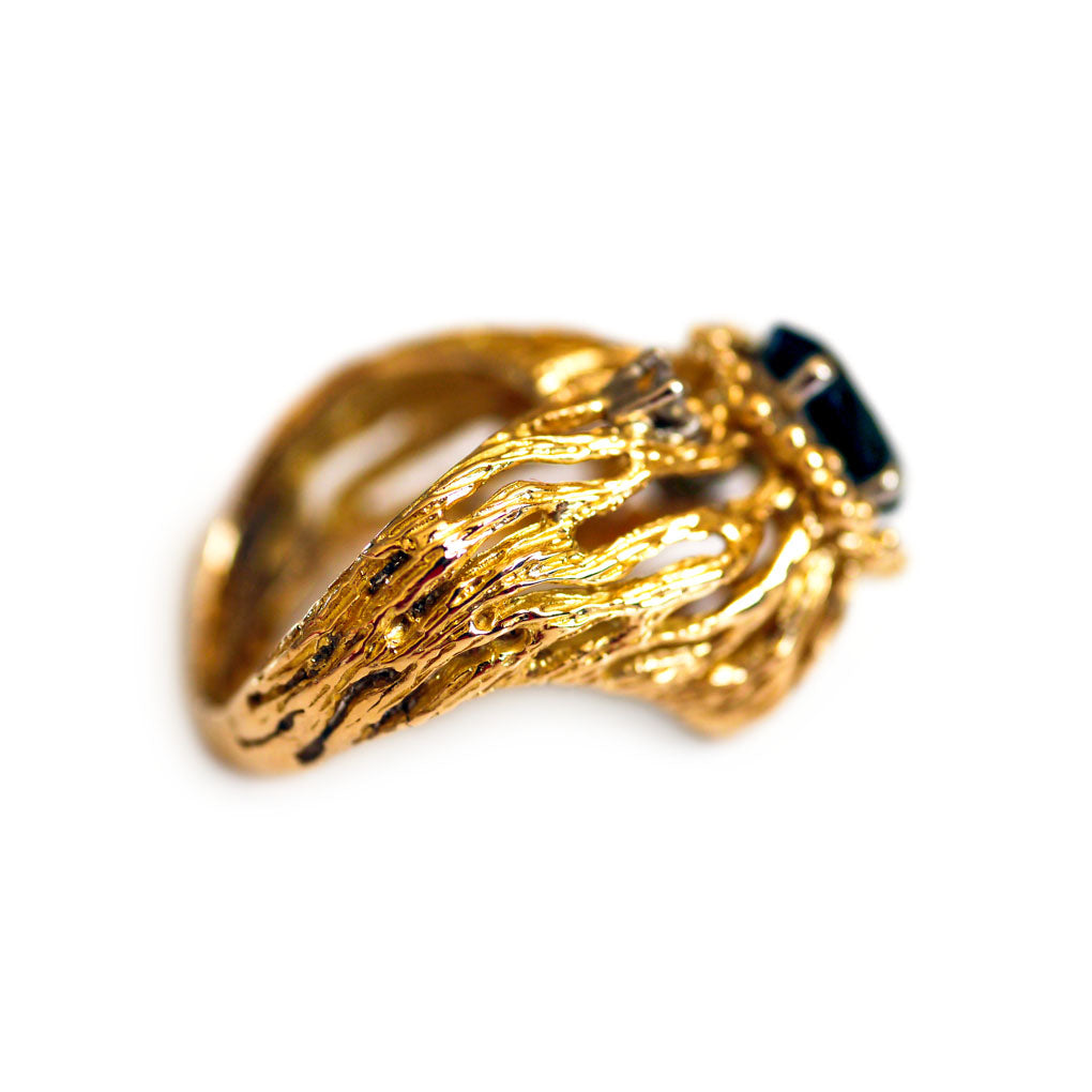 Green Tourmaline & Diamond Modernist Cocktail Ring c.1970s