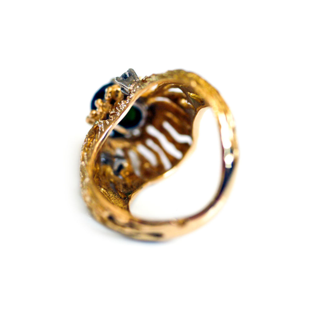 Green Tourmaline & Diamond Modernist Cocktail Ring c.1970s