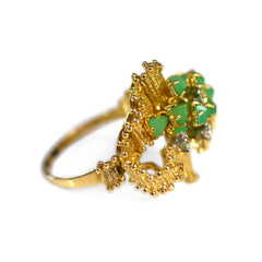 Diamond Grandmaster Fresh Green Jade Barked Cocktail Ring c.1970s