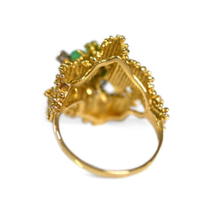 Diamond Grandmaster Fresh Green Jade Barked Cocktail Ring c.1970s