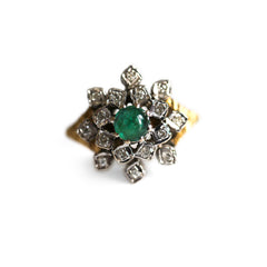 Diamond and Emerald Cabochon Modernist Cocktail Ring 1973