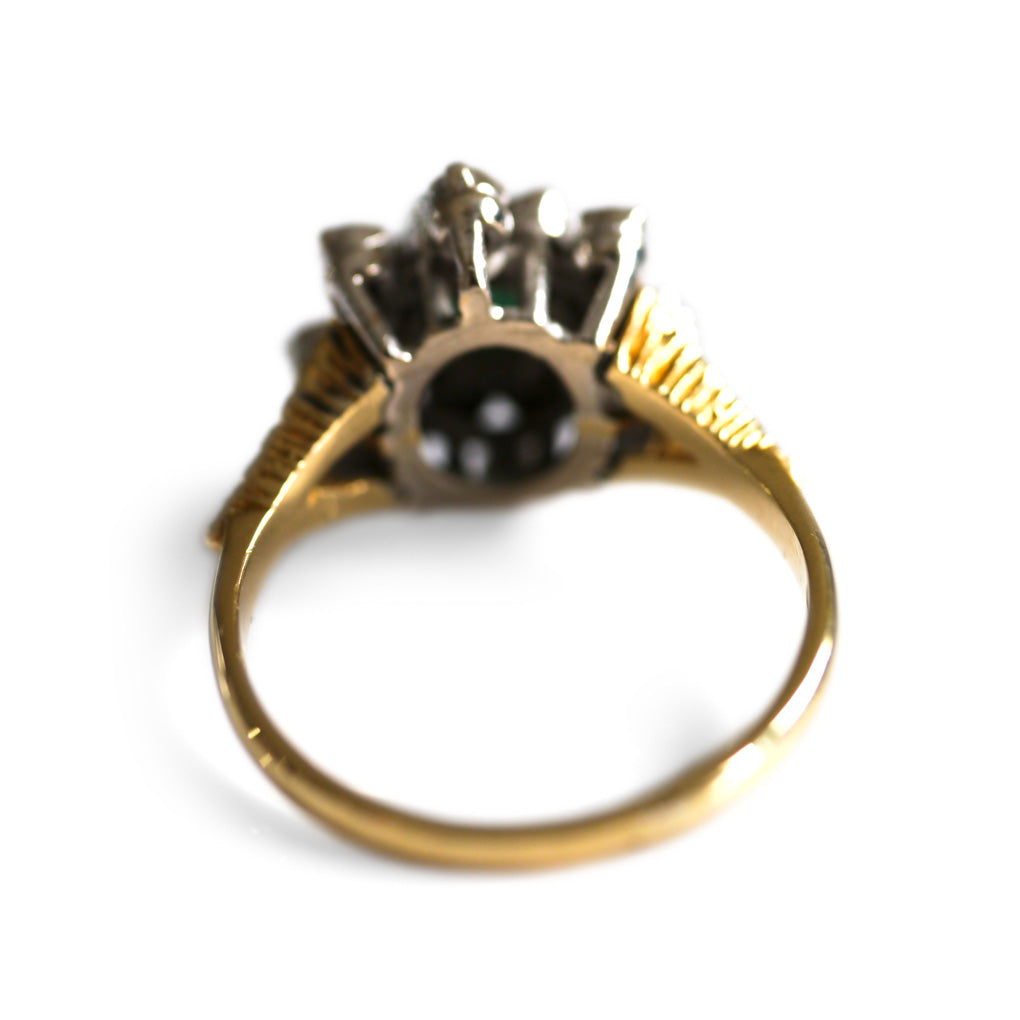 Diamond and Emerald Cabochon Modernist Cocktail Ring 1973