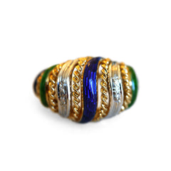 Diamond and Guilloche Dome Cocktail Ring c.1970s
