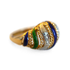 Diamond and Guilloche Dome Cocktail Ring c.1970s